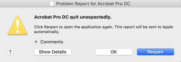 adobe acrobat dc quit unexpectedly before opening os x